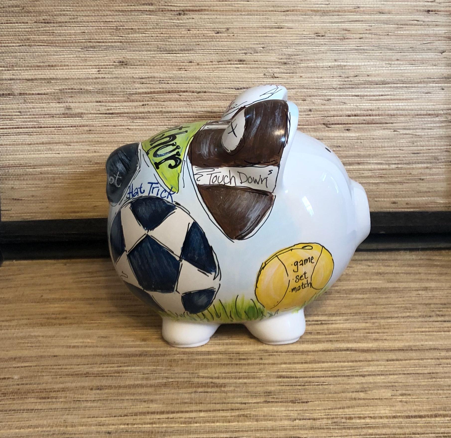 Burton & Burton Keramik Sparschwein - American Football Design Fürs Kinderzimmer | 5 Zoll Hoch
