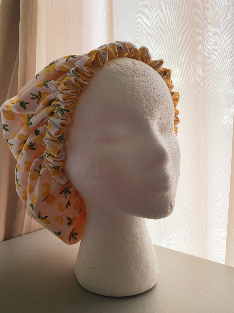 Lemon Print Satin Bonnet for Natural Hair image 2