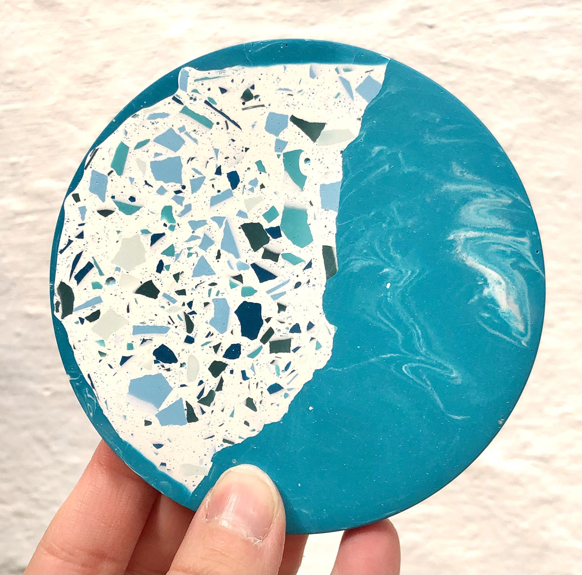 Blue Terrazzo Round Jesmonite Coaster Ready to Ship Etsy