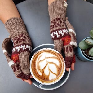 Convertible Alpaca Wool Gloves – Unisex Fingerless Mittens with Flip-Top Cover, Boho Winter Warmers from Peru