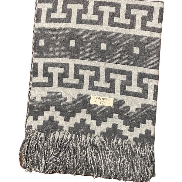 Grey & White Alpaca Blanket | Handmade in Peru | Quality Natural Fibers | Peruvian Warm Throw