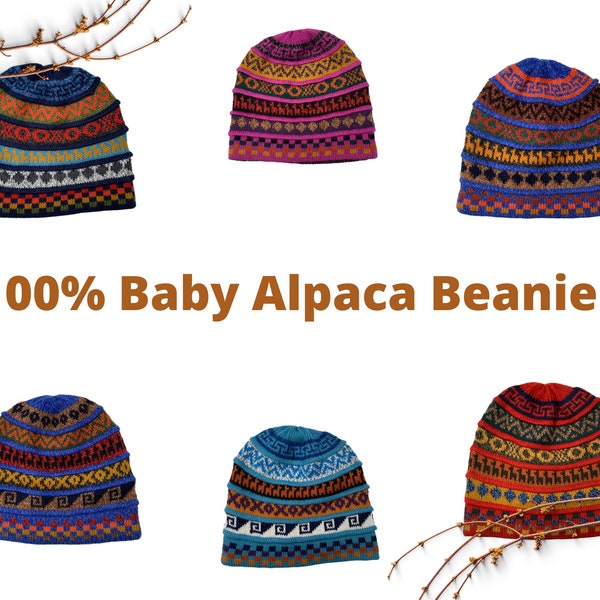 Reversible Baby Alpaca Beanie | Super Soft | Handmade in Peru | Fashionable Reversible Headwear | One size fits most | Free UK P&P