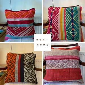 Frazada Cushion Cover – 40x40cm Boho Throw Pillow, Handwoven Andean Wool Textile from Peru