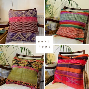 Frazada Cushion Cover – 40x40cm Boho Throw Pillow, Handwoven Andean Wool Textile from Peru
