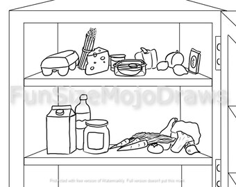 Inside Refrigerator Foods Coloring Sheet | Printable Coloring Page
