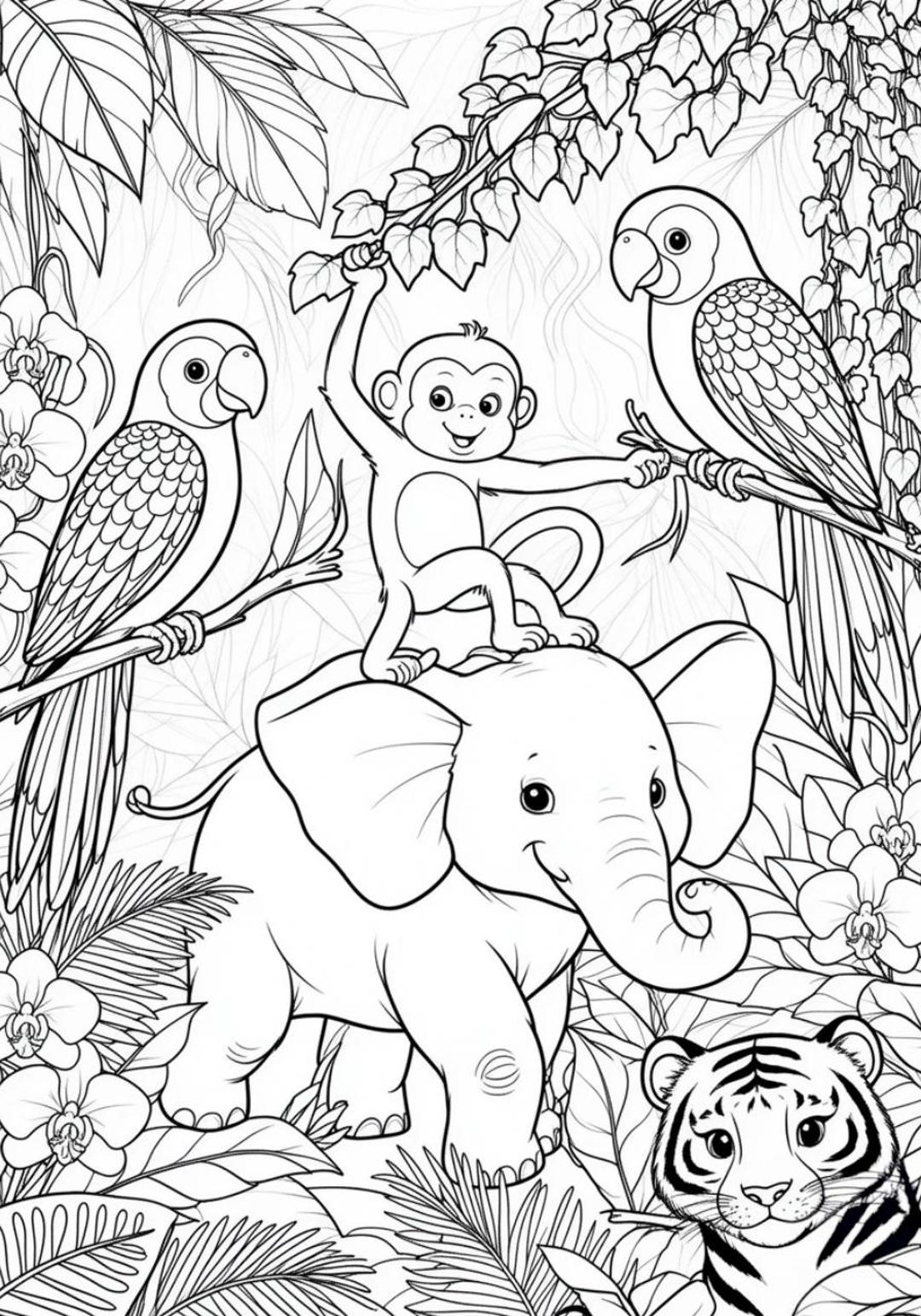 Jungle Animals Coloring Pages for Kids | 10 Printable Safari Sheets ...