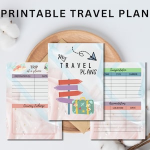 Modern Travel planner Printable Travel Journal Travel itinerary Flight information Packing List Travel Budget Trip Organizer Trip Planner