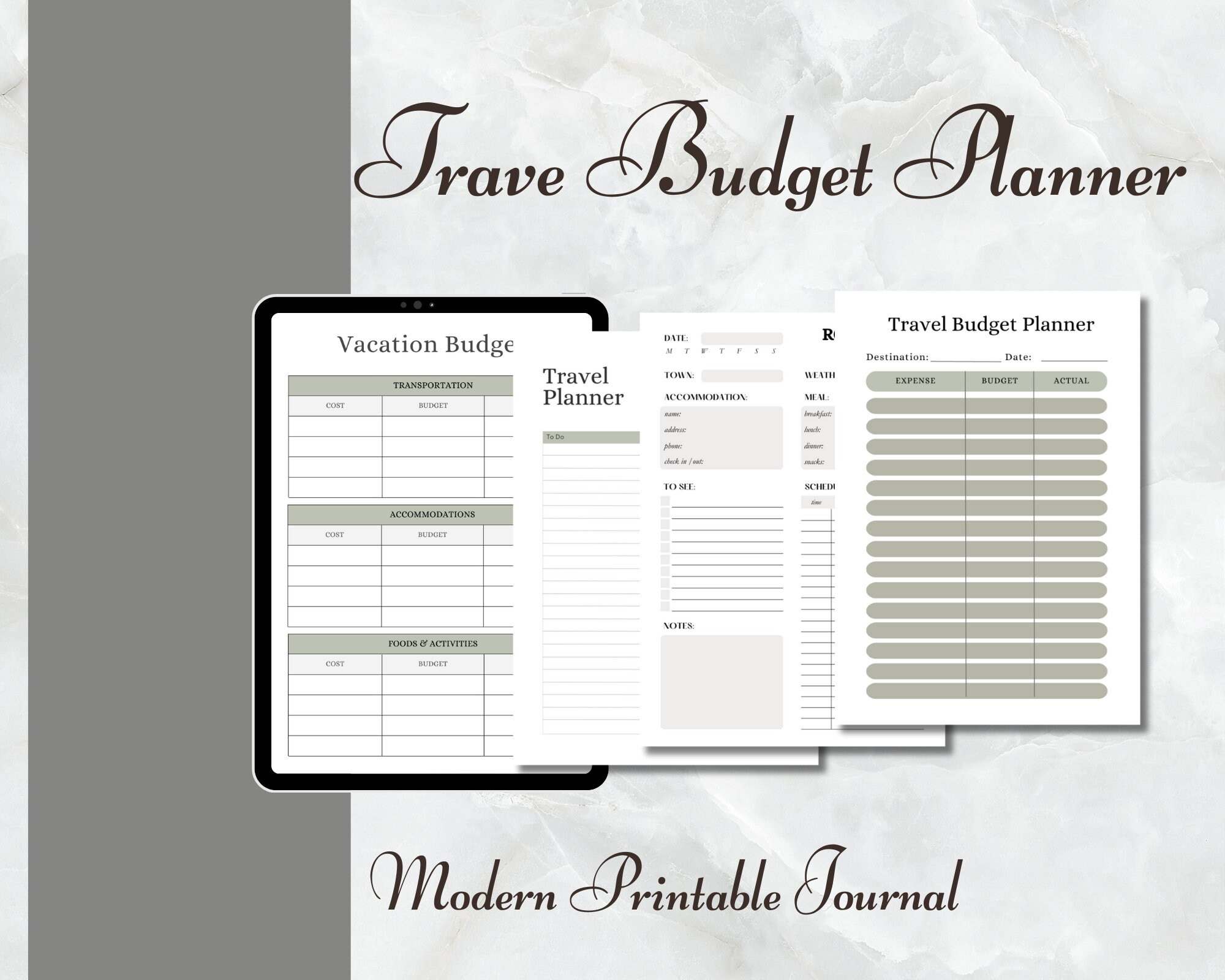 Modern Travel Planner Printable Travel Journal Travel Itinerary Flight ...