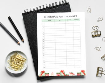 Lista de regalos de Navidad imprimible Lista de regalos navideños Lista de regalos de Navidad editable Plantilla de lista de tareas navideñas Tamaño A4 Tarjetas de regalo de Navidad