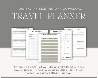 Planificador de viajes moderno Diario de viaje imprimible Itinerario de viaje Información de vuelo Lista de equipaje Presupuesto de viaje Organizador de viaje Planificador de viajes