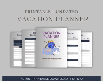 Planificador de viajes, diario de viaje, planificador de vacaciones, itinerario de viaje, planificador Happy Planner, planificador de vacaciones imprimible, organizador de vacaciones (PDF).