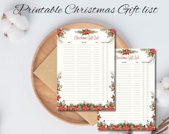 Lista de regalos de Navidad imprimible Lista de regalos navideños Lista de regalos de Navidad editable Plantilla de lista de tareas navideñas Tamaño A4 Tarjetas de regalo de Navidad