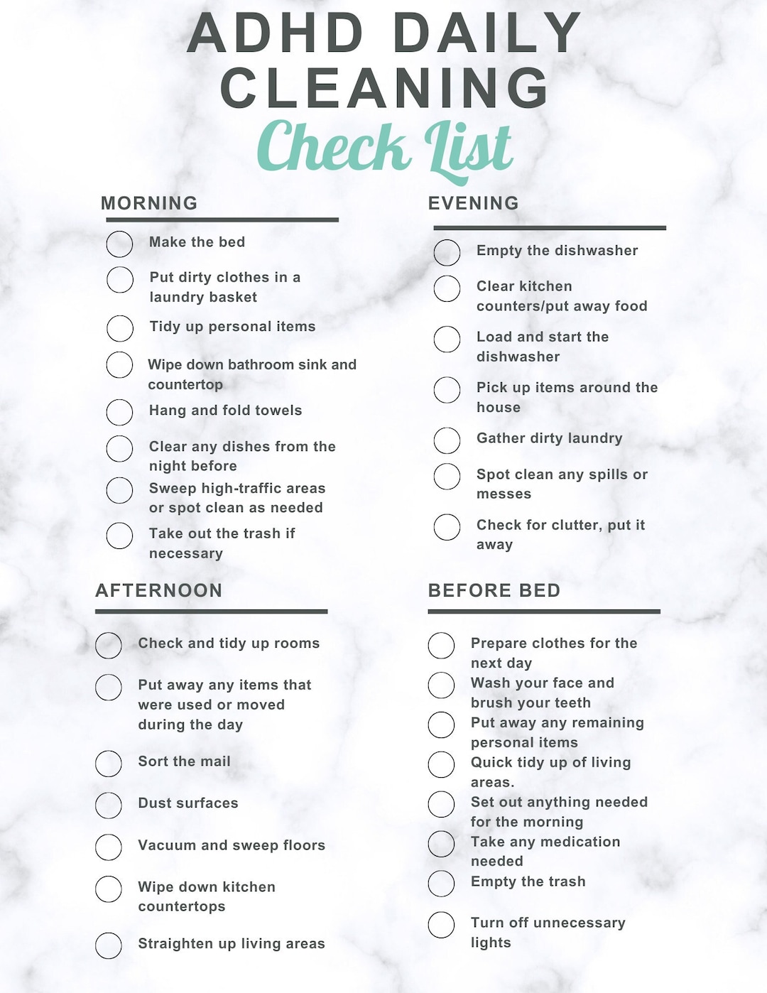 ADHD Cleaning Checklist, ADHD Cleaning, Cleaning Schedule ADHD, Daily ...