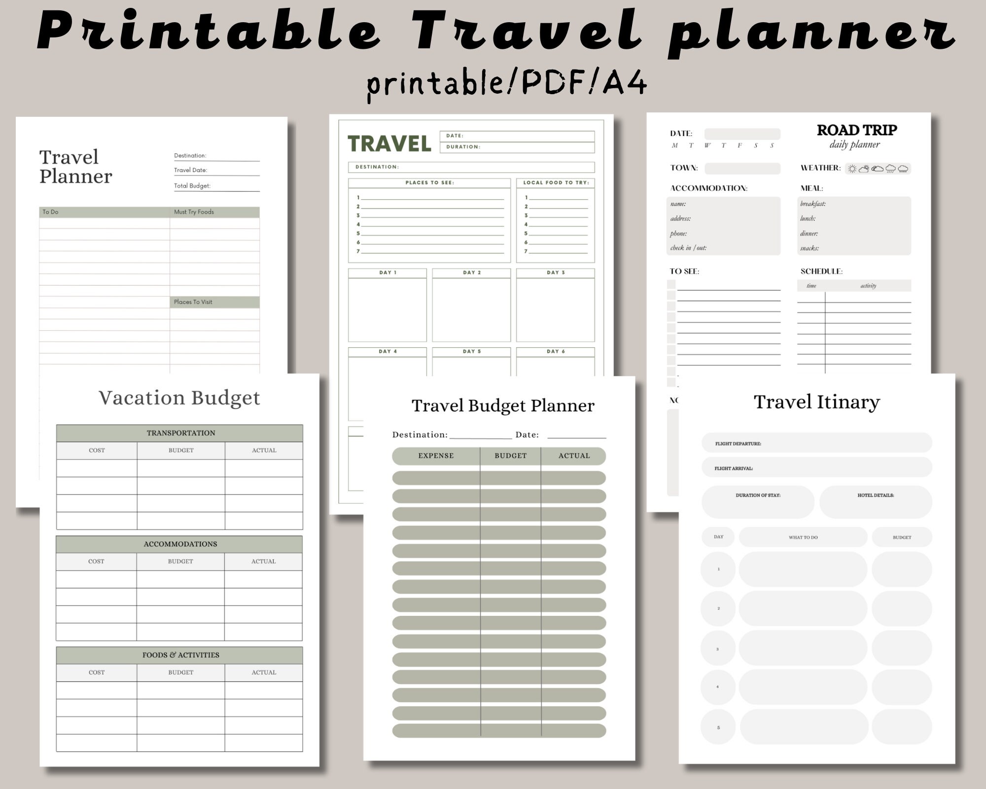 Modern Travel Planner Printable Travel Journal Travel Itinerary Flight ...