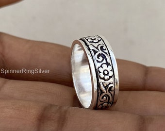 Flower Spinner Ring, 925 Sterling Silver Ring, Thumb Ring, Spinning Ring, Women Ring, Spin Ring For Anxiety, Handmade Silver Ring, SK1165