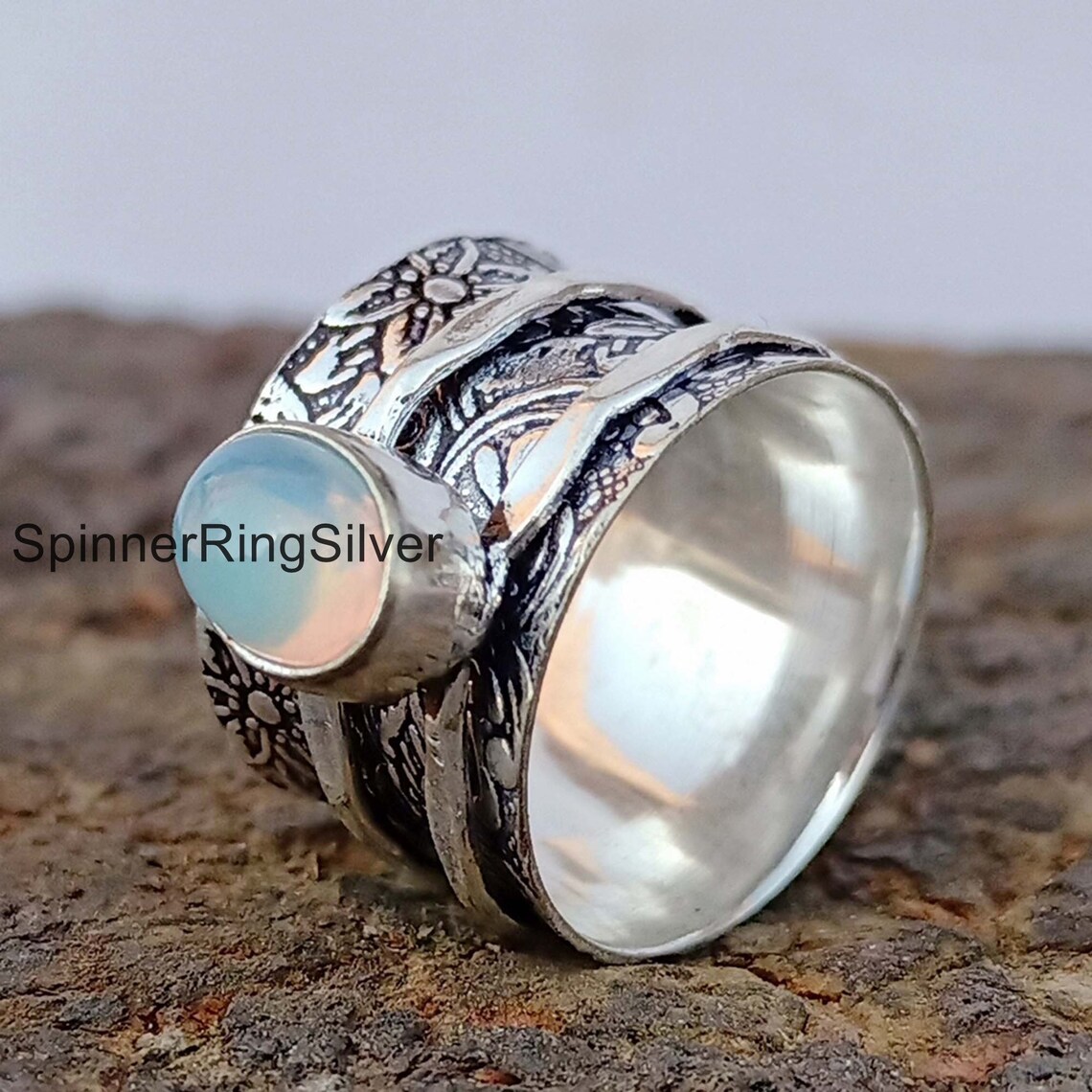 Opal Gemstone Ring 925 Sterling Silver Ring Spinner | Etsy