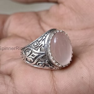 Natural Rose Quartz Men Ring, 925 Solid Sterling Silver Ring, Rose Quartz Ring For Men, Silver Men's Ring, Men Ring, Pink Stone Ring, SK1836