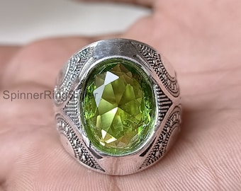 Peridoot zilveren ring voor mannen, bruiloft heren ring, heren ring, cadeau voor hem, sterling zilver 925, belofte ring, mannen edelsteen sieraden, SK1807