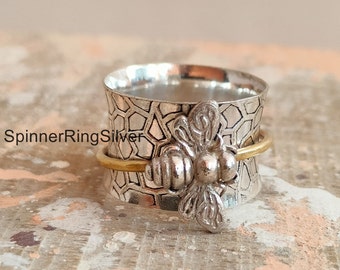 Honey Bee Spinner Ring, 925 Sterling Silver Ring, Meditation Ring, Silver Jewelry, Worry Ring, Boho Ring, Anxiety Ring, Beautiful Ring SK881