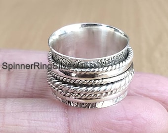 Solid Spinner Ring, 925 Sterling Silver Ring, Meditation Ring, Handmade Ring, Beautiful Ring, Wedding Ring, Thumb Ring, Women's Ring, SK850