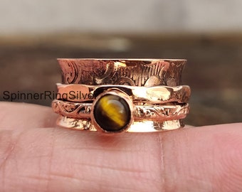 Tiger's Eye Copper Ring, Solid Copper Ring, Women Ring, Handmade Ring, Copper Spinner Ring, Boho Ring, Copper Jewelry-Meditation Ring SK1351