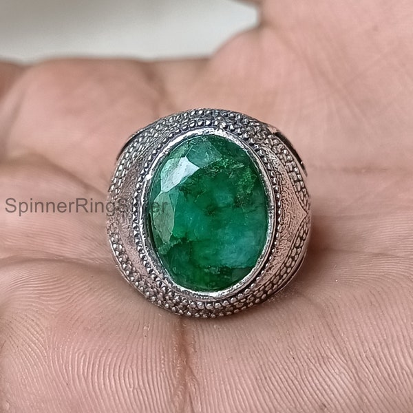 Emerald Ring For Men, Emerald Men Ring, 925 Solid Sterling Silver Men Ring, Silver Men's Ring, Men Ring, Gift For Men, Gift For Her, SK1841