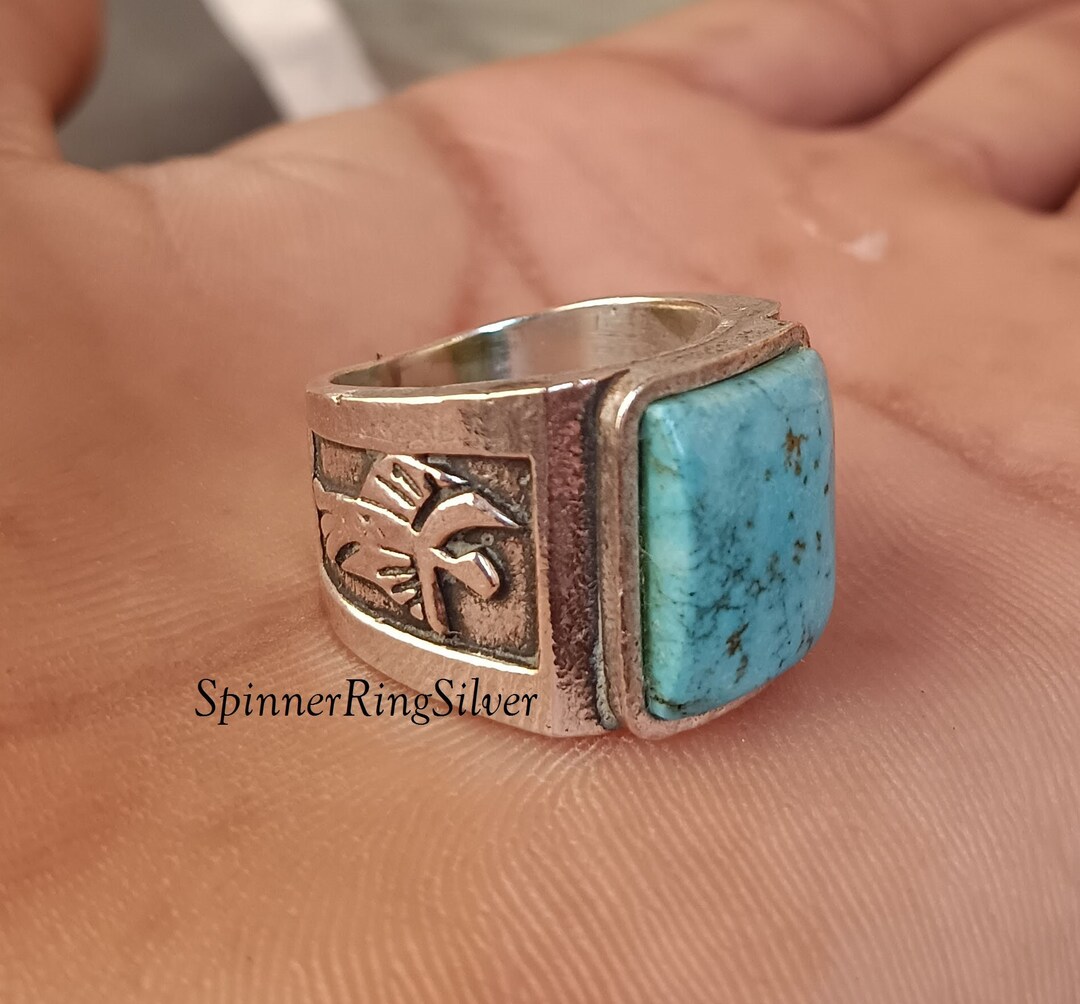 Unique Men's Ring, 925 Sterling Silver Ring, Turquoise Phoenix Eagle