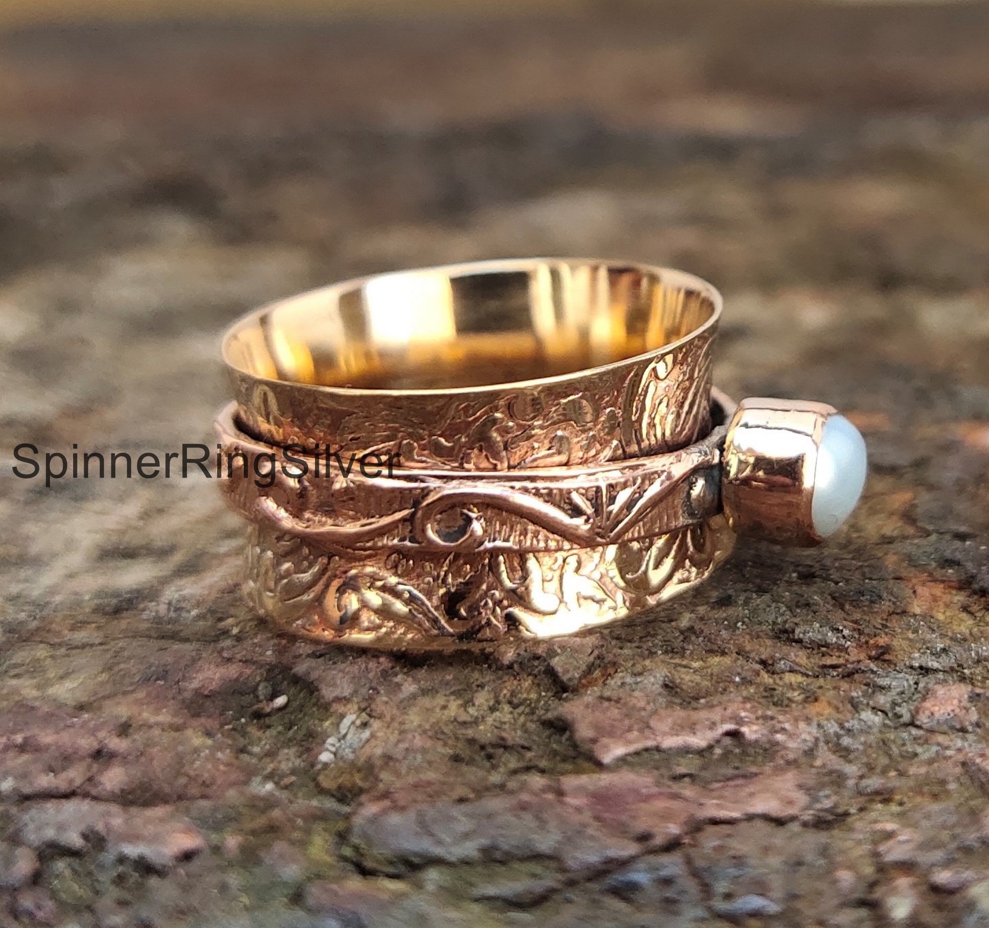 Pearl Copper Spinner Ring Handmade Ring Beautiful Ring Etsy