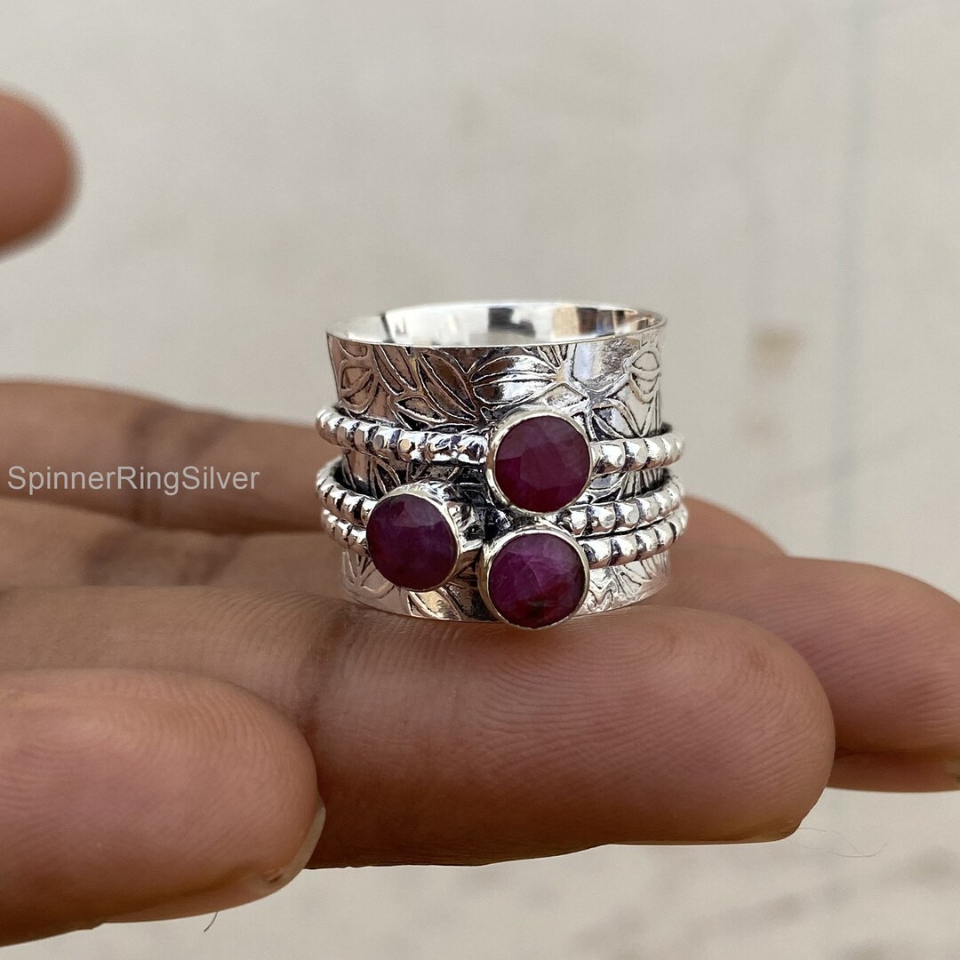 Rubymotion Spinner Rings Ruby Spinner Ring, 925 Sterling Silver Ring, Silver Jewelry, Fidget ...