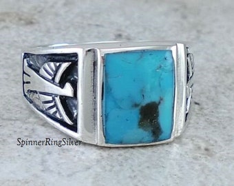 UNIQUE MEN'S Sterling Silver Turquoise Phoenix Eagle Ring, Turquoise Men's Ring, Engagement Men Ring, Christmas Gift Ring, Boho Ring, SK1708