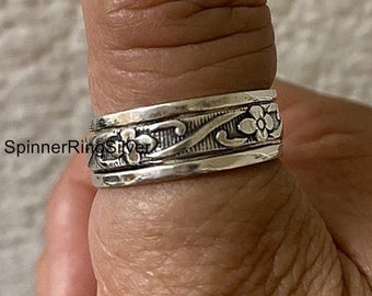 Silver Flower Spinner Ring*Spinner Ring*925 Sterling Silver Spinner Ring*Handmade Ring*Meditation Ring*Thumb Ring*Band Ring*Gift Ring SK1037