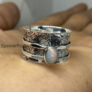 Natural Opal Ring, 925 Sterling Silver Ring, Spinner Ring, Women Ring, Handmade Ring, Meditation Ring, Anxiety Ring, Opal Spinner Ring SK354