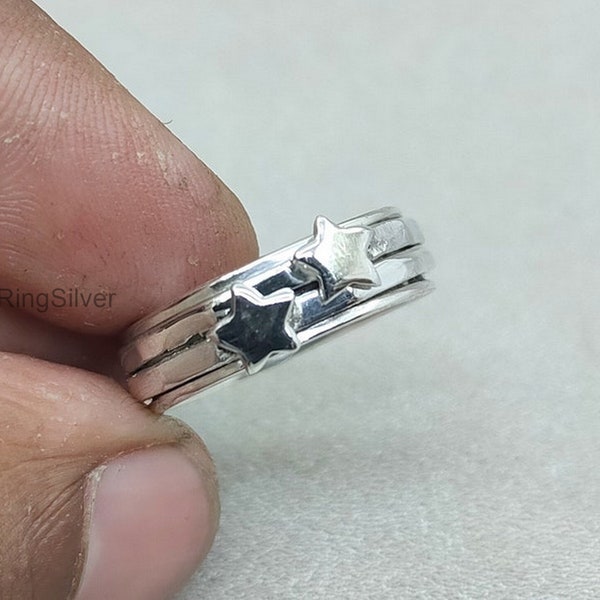 Star Spinner Ring, Silver Star Ring, 925 Sterling Zilveren Ring, Vrouwenring, Cadeau voor haar, Zilveren Ring, Duimring, Boho Ring-Spin Ring SK1200