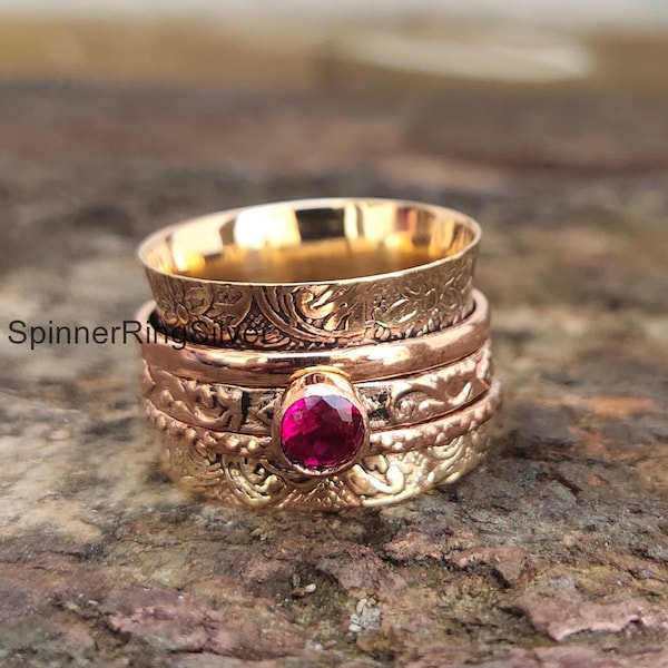 Garnet Copper Ring, Women Ring, Handmade Copper Ring, Copper Spinner Ring, Boho Ring, Copper Jewelry, Meditation Ring, Beautiful Ring SK1348