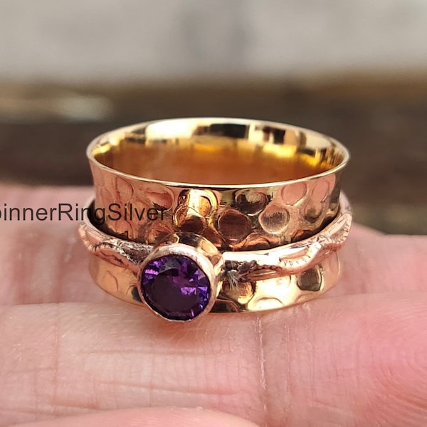 Amethyst Copper Ring, Solid Copper Spinner Ring, Handmade Copper Ring, Meditation Ring, Pure Copper Ring, Boho Ring, Beautiful Ring, SK1364
