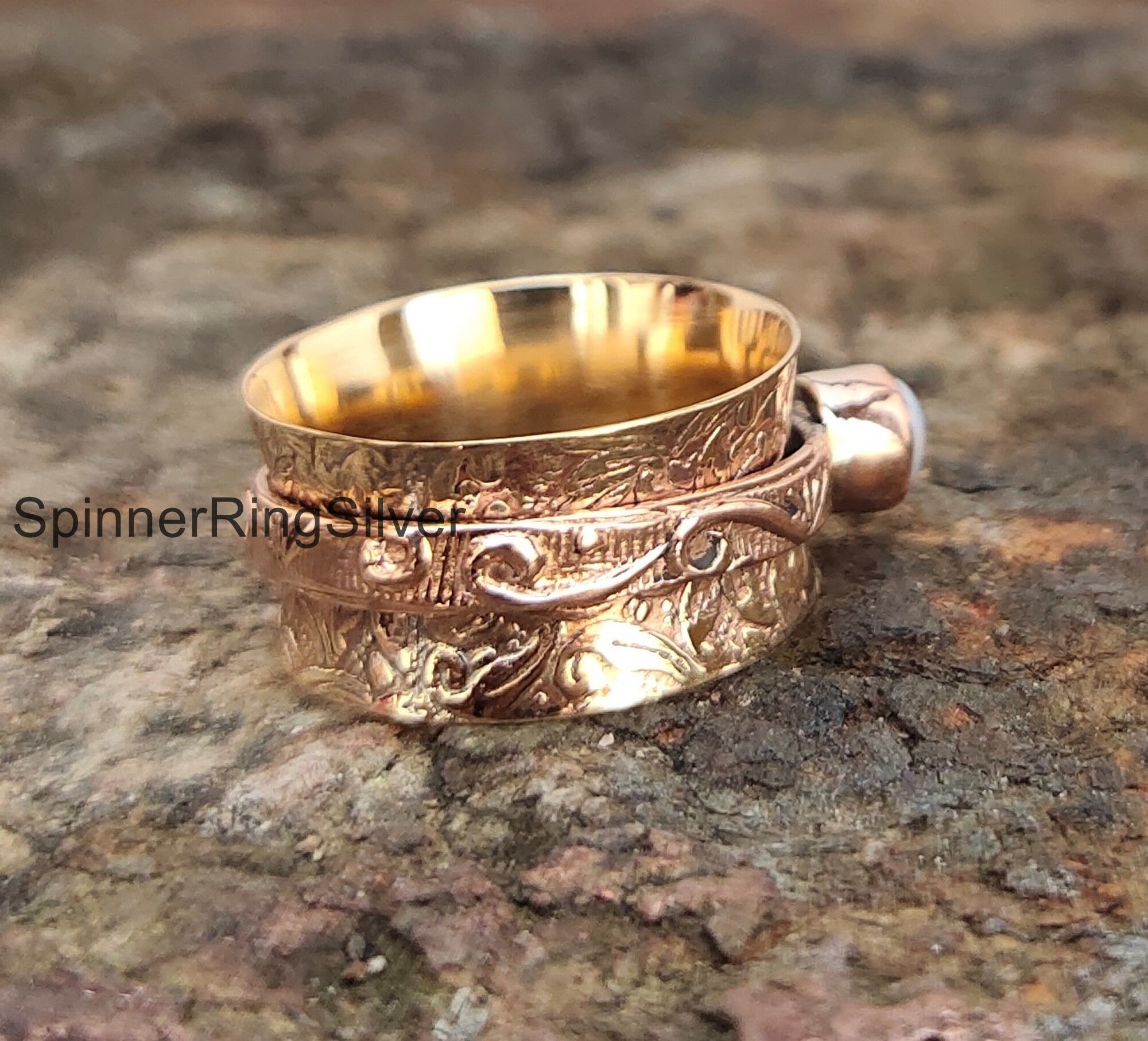Pearl Copper Spinner Ring Handmade Ring Beautiful Ring Etsy