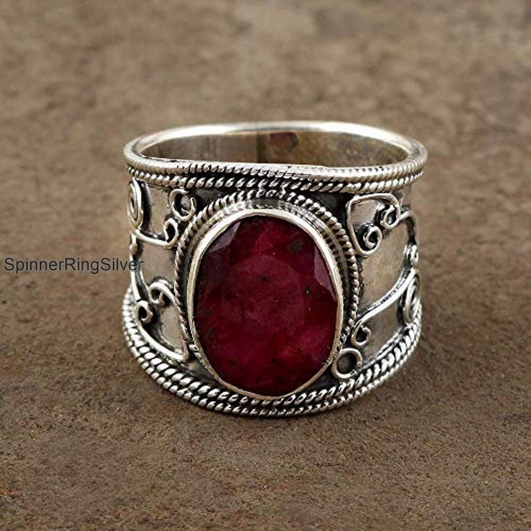 Ruby Gemstone Ring 925 Sterling Silver Bands Ring Designer - Etsy