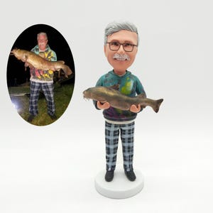 Figurine de pêche personnalisée, sculpture de pêcheur personnalisée, cadeau pour amateur de pêche, souvenirs de pêche personnalisés, cadeau d&#39;anniversaire de pêcheur