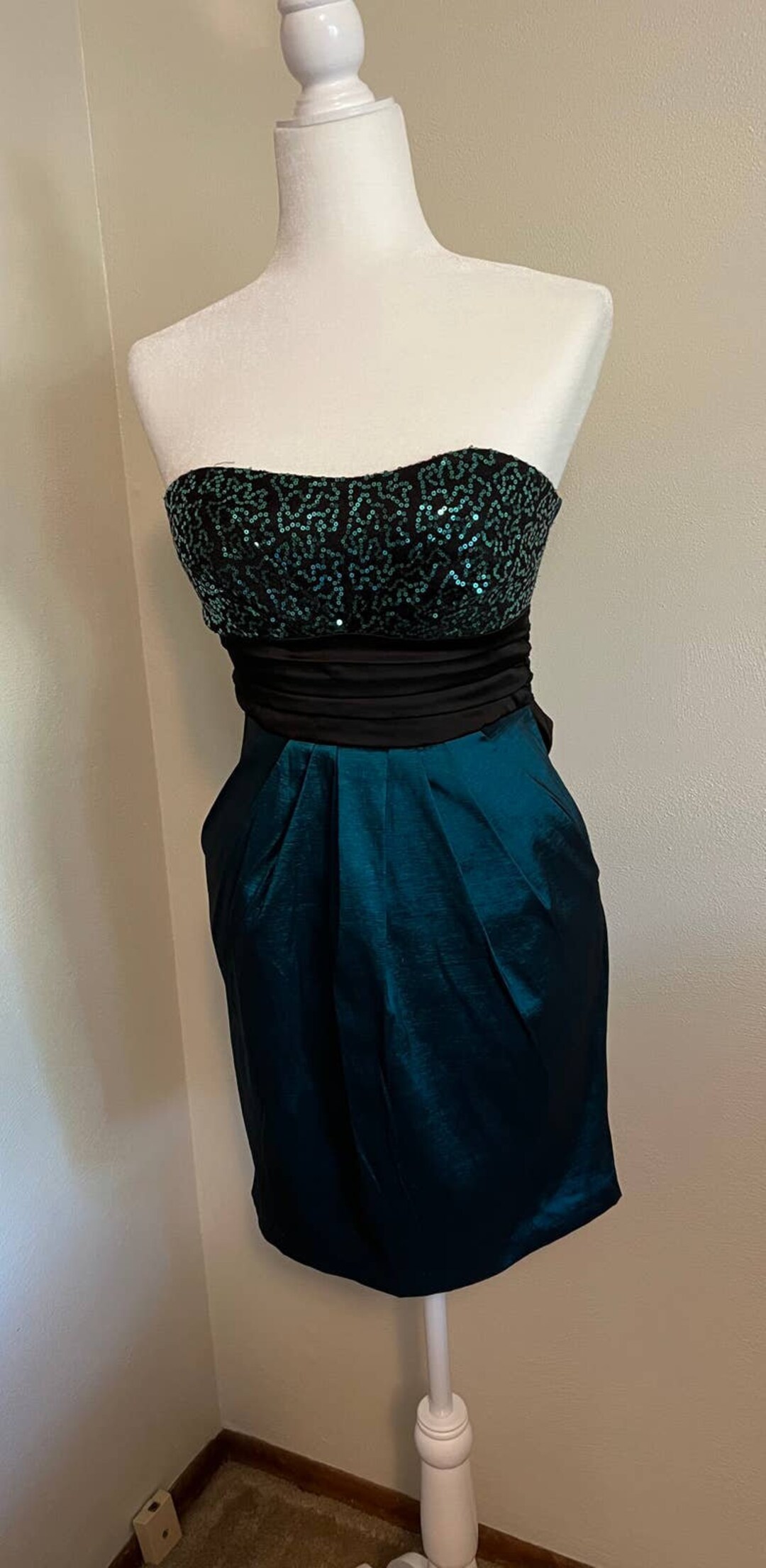 Ruby Rox Teal Evening Gown Sequin Chest Stretch Black Sash - Etsy