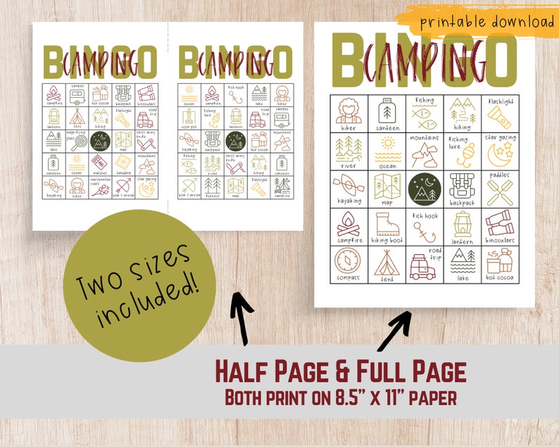 Camping Bingo . Camp Bingo . Printable PDF . Instant Download . 30 ...