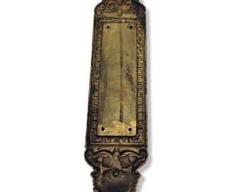 Victorian Brass Finger Plate Push Door Handle Old Antique Reeded Edge Vintage 
