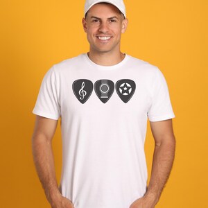 T-shirt trio de photos de guitares, chemise amateur de guitare, t-shirt musique unique cool, vêtements de musique graphique, idée cadeau vintage classique, t-shirt pour passionné de guitare