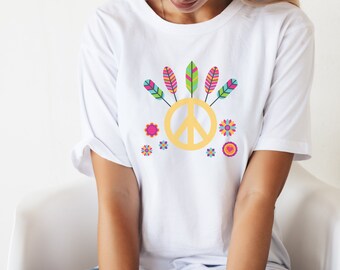 Peace Sign Vintage T-Shirt, Vintage Shirt, Spring/Summer Time Floral Crop Tee, Festival wear, Hippie Apparel, Unisex Sizes