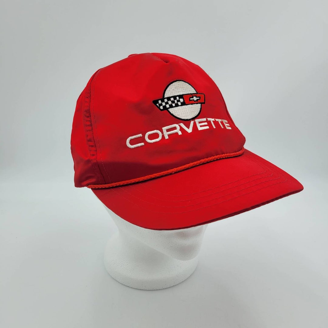 Buy Retro Red Nylon Corvette Cap Vintage Snapback Hat With Rope on