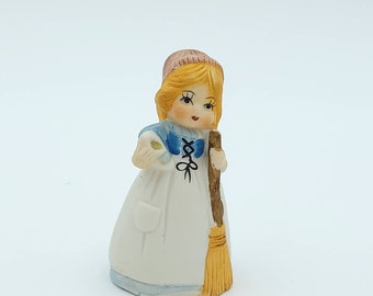 Vtg Jasco Merri-Bells Girl With Broom 1978 Original Tag