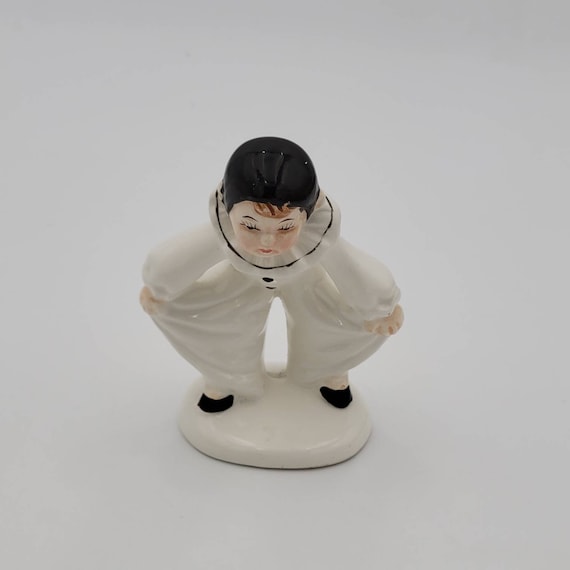 Vintage Pierrot Figurine Taiwan Retro Mime Black and White