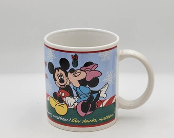 Vintage Mickey And Minnie Mouse Christmas Mug Mistletoe