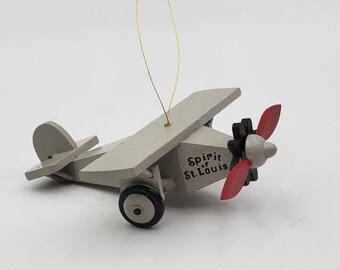 Vintage Kurt Adler Wooden Airplane Ornament Spirit Of St. Louis