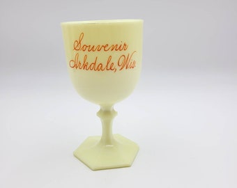 Antique Custard Glass Souvenir  Goblet Arkdale Wisconsin Troubadour Shape