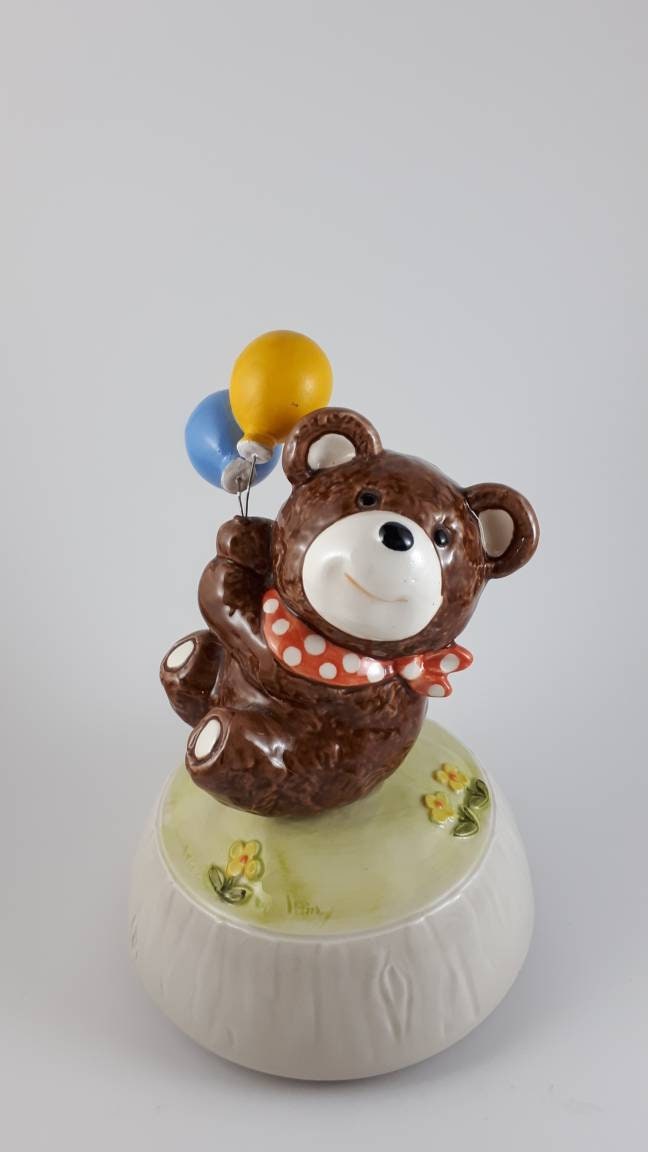 Vintage Otagiri Porcelain Music Box Bear With Balloons Etsy Canada